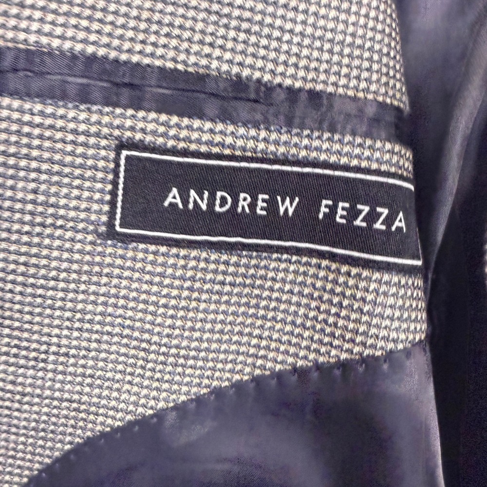 Andrew Fezza Blazer‎ Mens 43R Gray Houndstooth Wool/Silk/Poly/Rayon - Picture 4 of 15